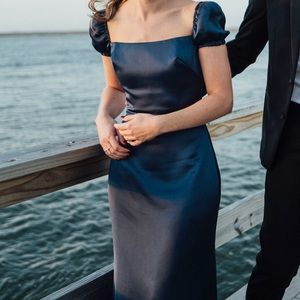 French blue Francesca bridesmaid dress from Amsale.